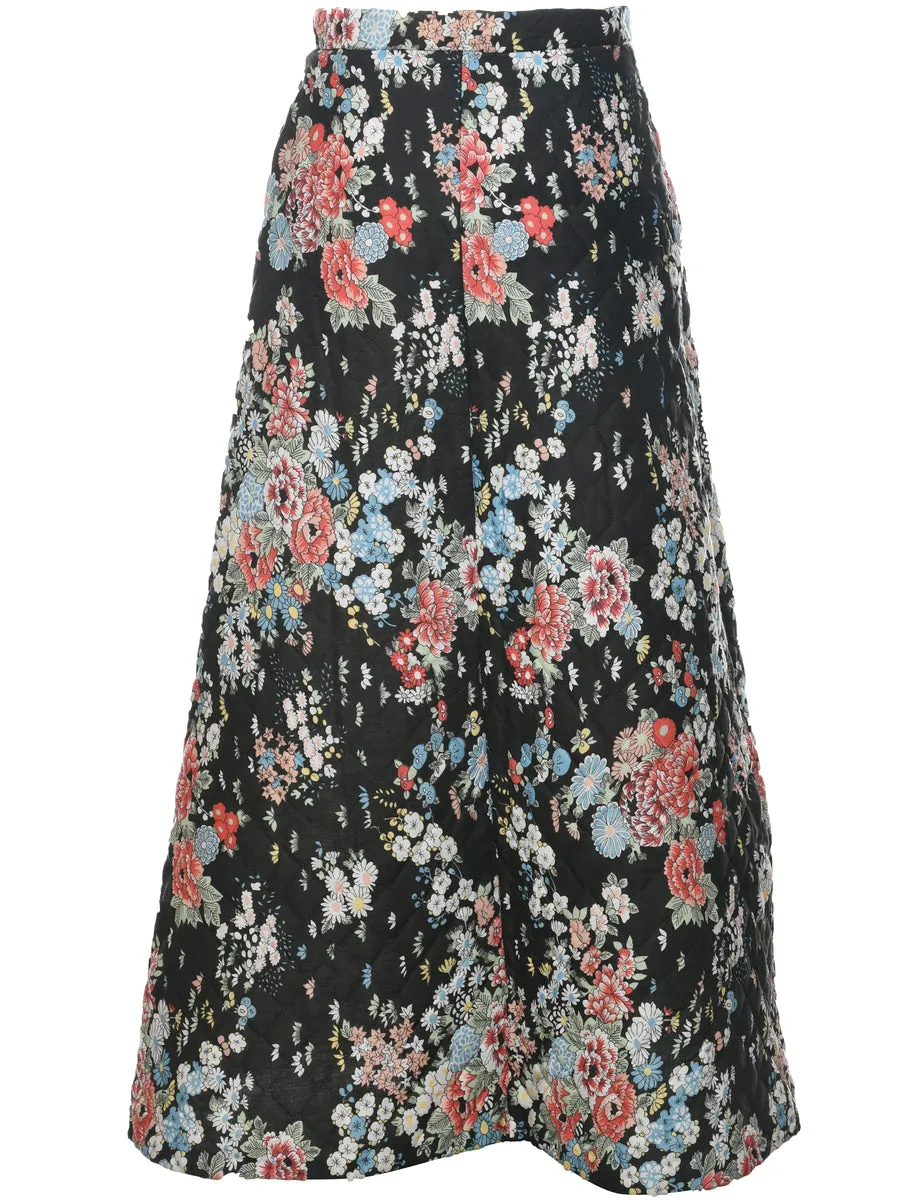 1970s Floral Pattern Midi Skirt - S