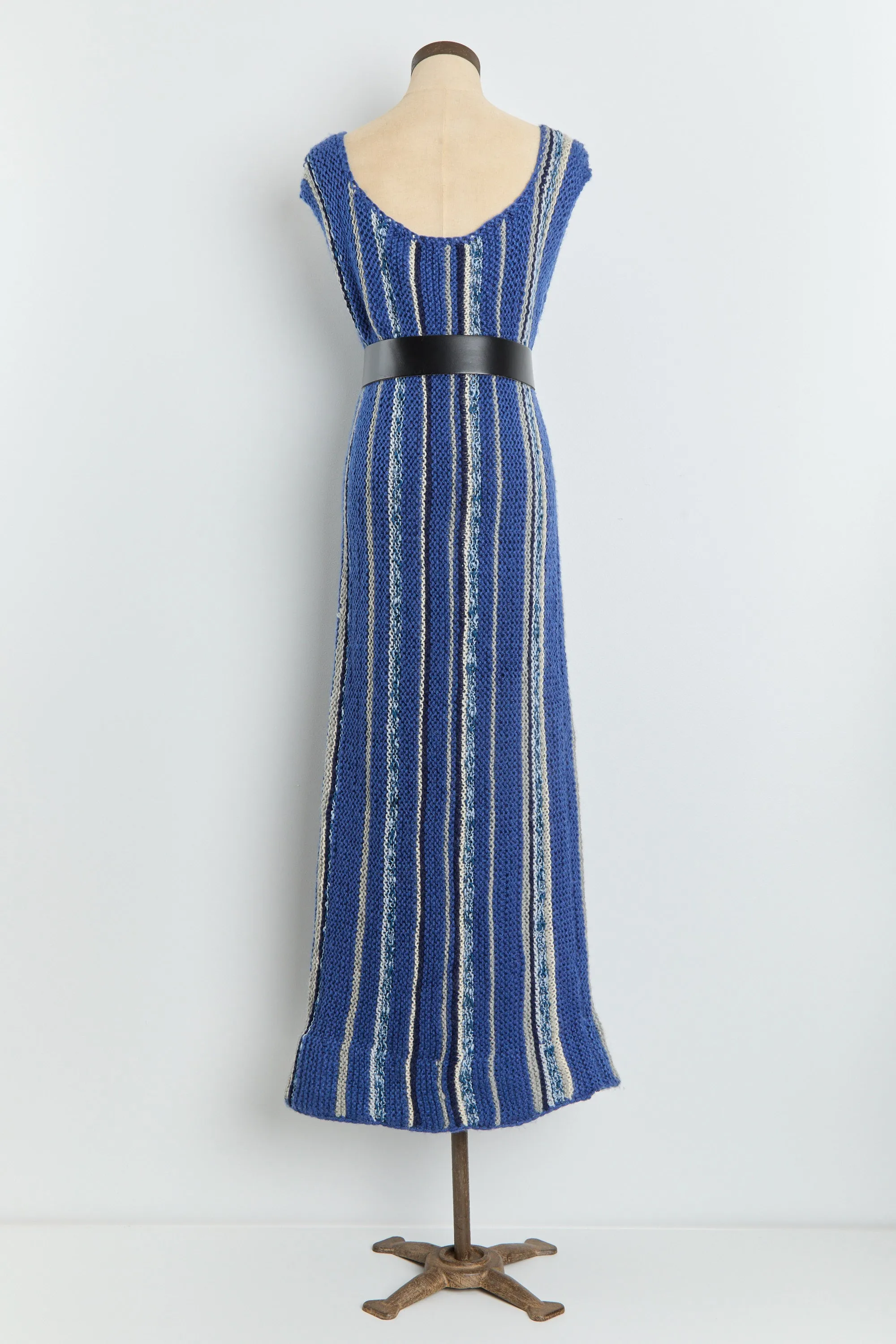 60s Blue Striped Hand Knit Sweater Dress S-L