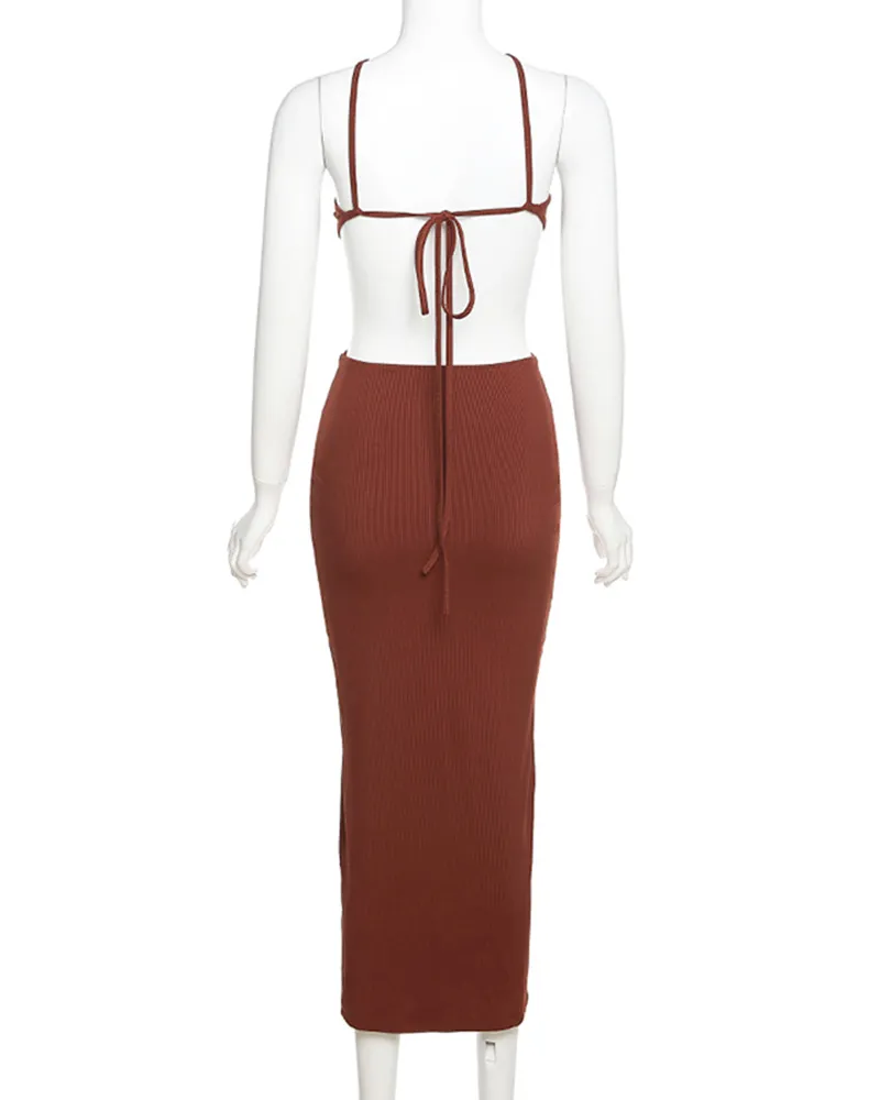 Backless Tied  Hollowed Out Hip Hugging Slim fit Dress