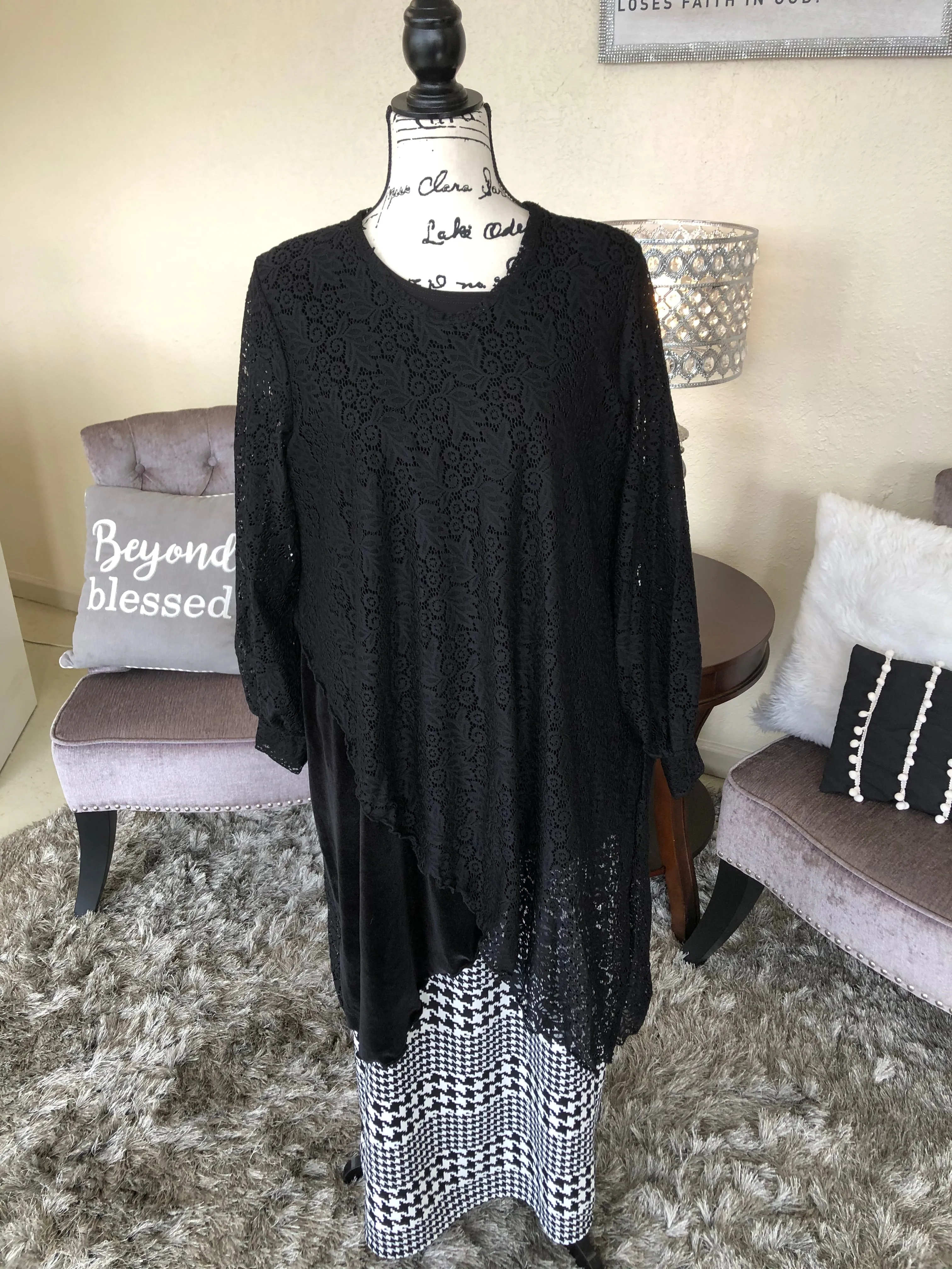 Bella Black Velvet And Lace Tunic