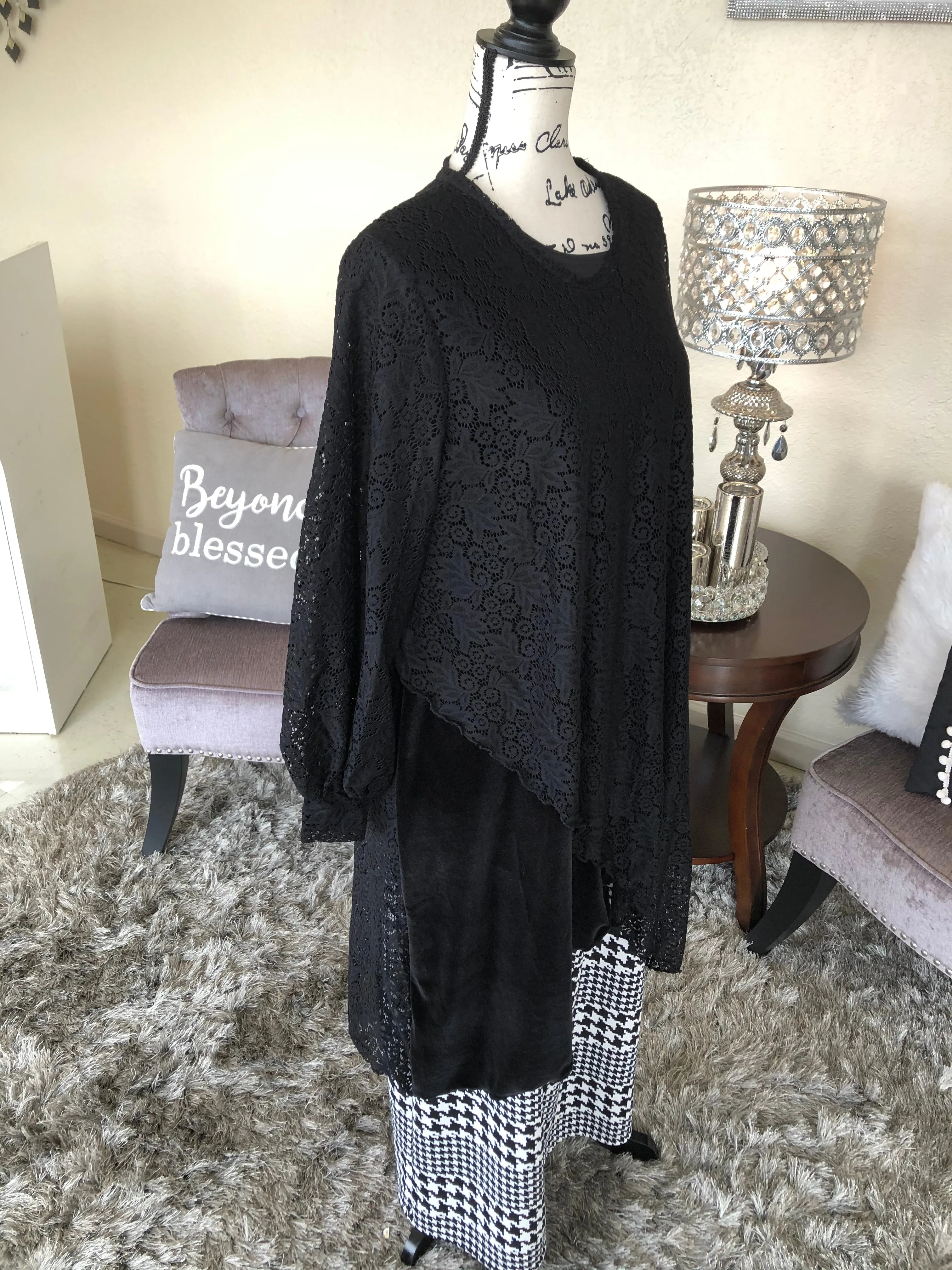 Bella Black Velvet And Lace Tunic