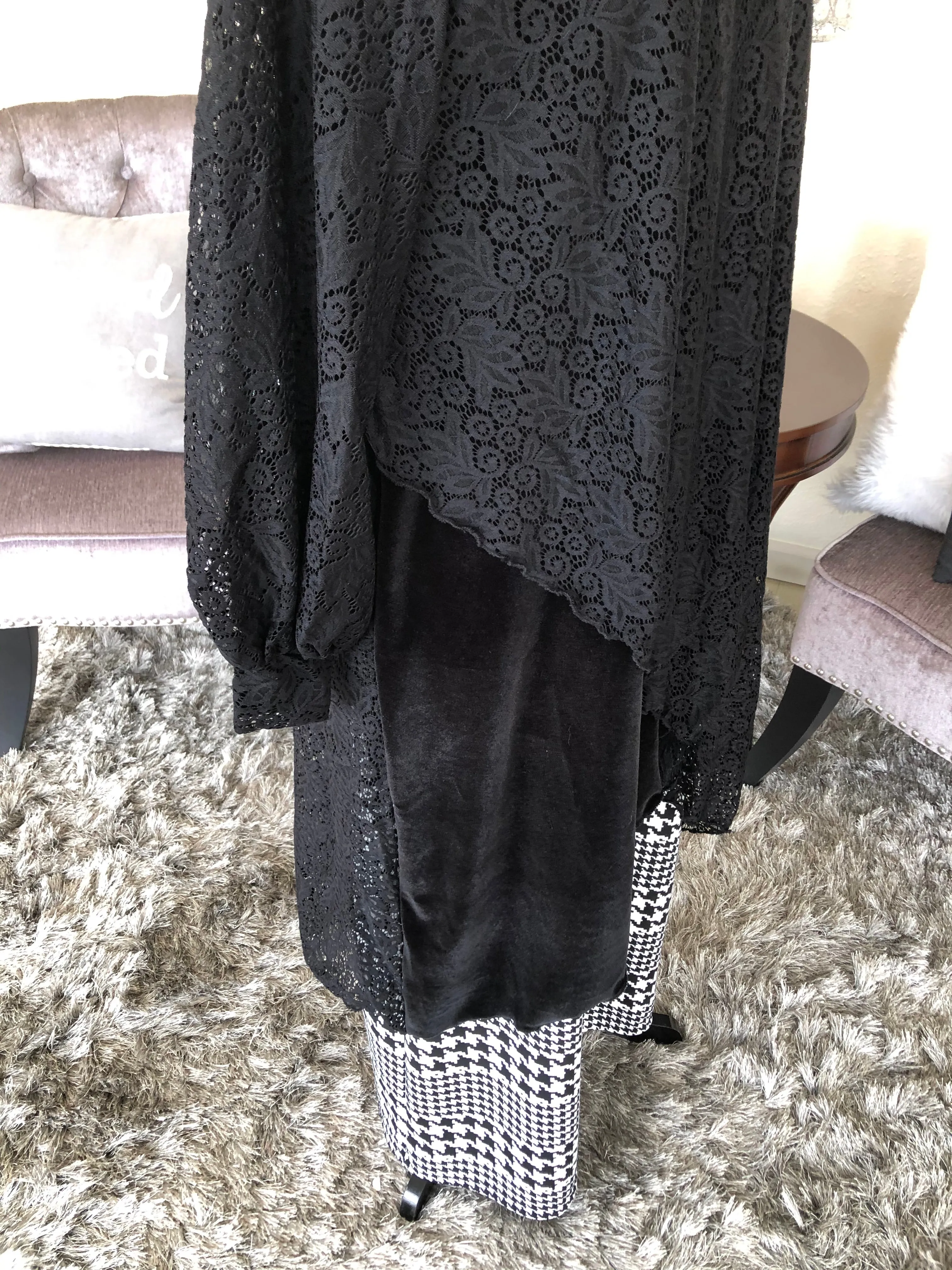 Bella Black Velvet And Lace Tunic