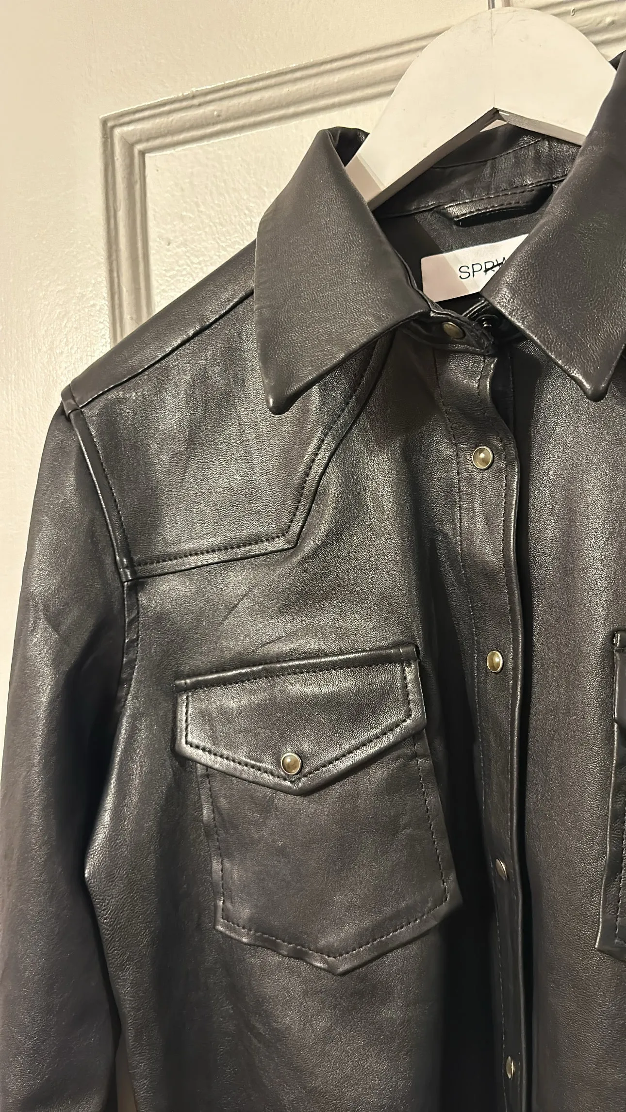 Black Leather Cropped Western Button Down