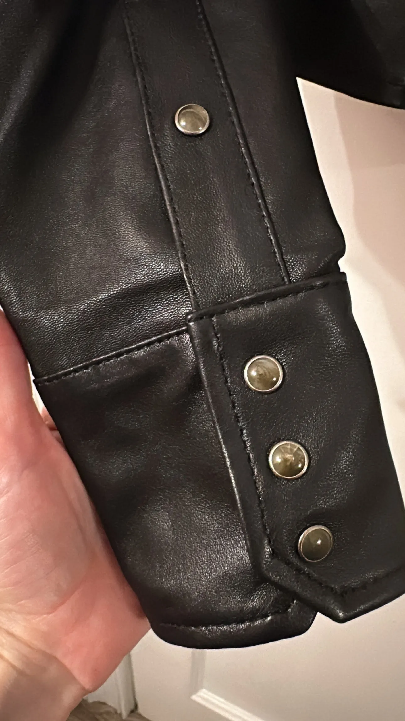 Black Leather Cropped Western Button Down