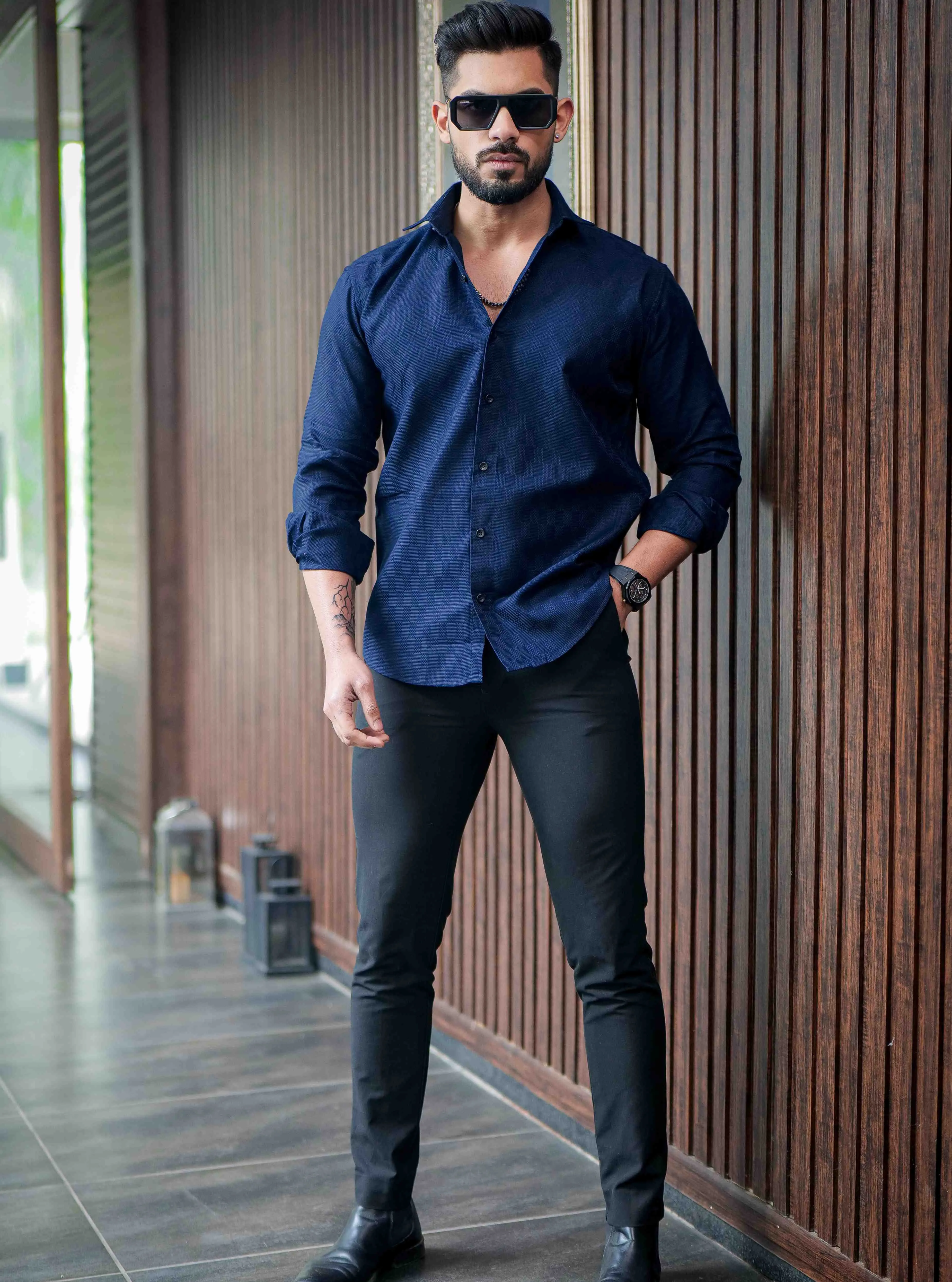 Blue Texture Premium Cotton Shirt