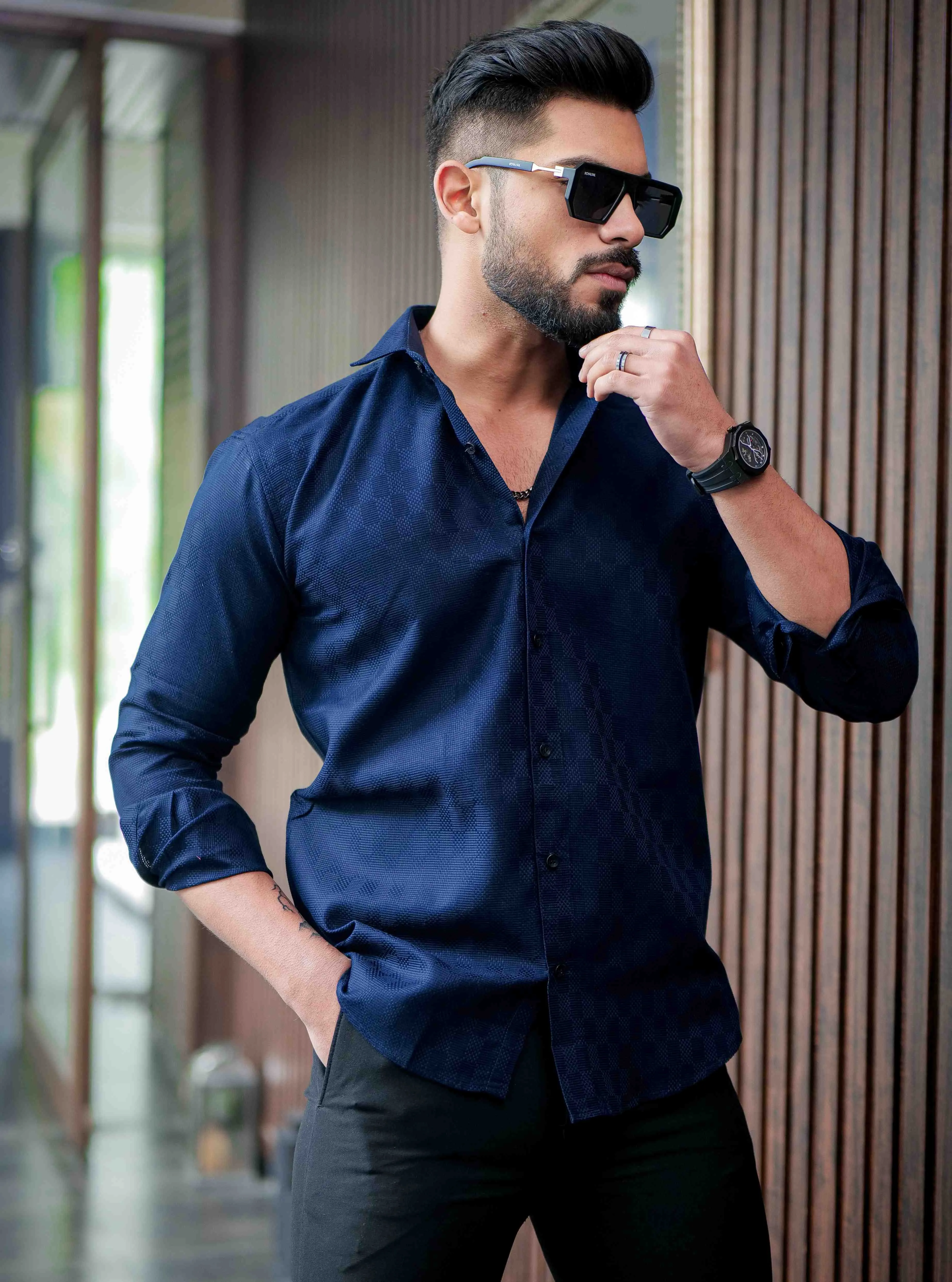 Blue Texture Premium Cotton Shirt