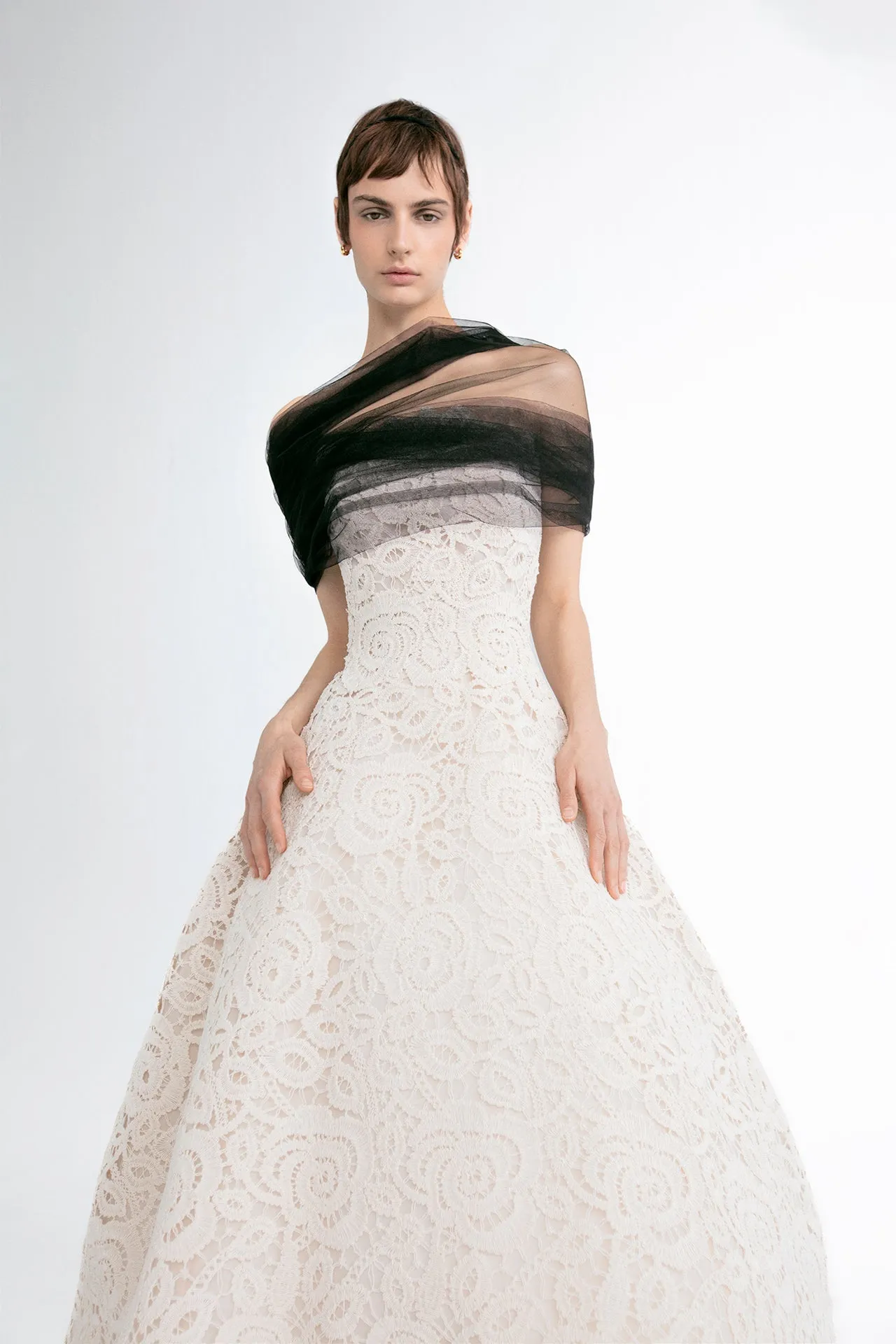 Chantilly and Taffeta Strapless A-line Midi Dress
