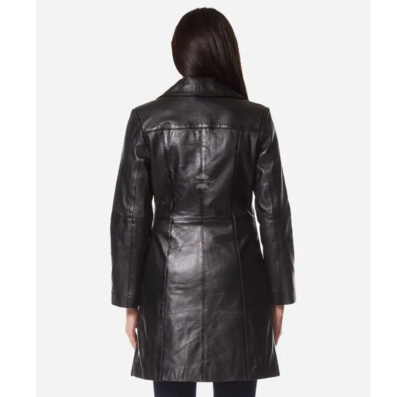 ELEGANT WOMEN'S TRENCH COAT CLASSIC LEATHER 3/4 Formal COAT Jacket