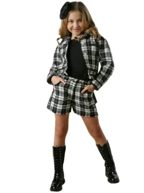 Girls Holiday Set | Black and White Button Up Coco Plaid Set | Ooh la, la! Couture
