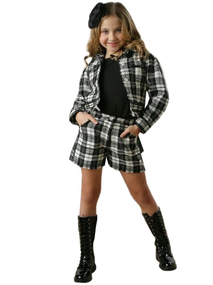 Girls Holiday Set | Black and White Button Up Coco Plaid Set | Ooh la, la! Couture