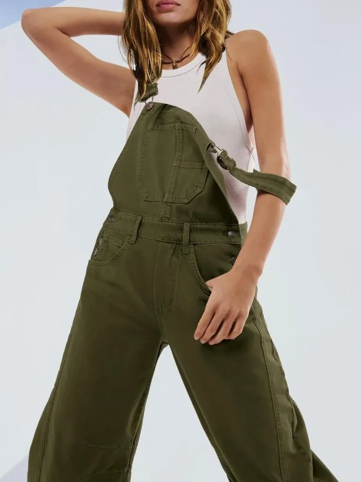 Green olive denim capri jumper overall