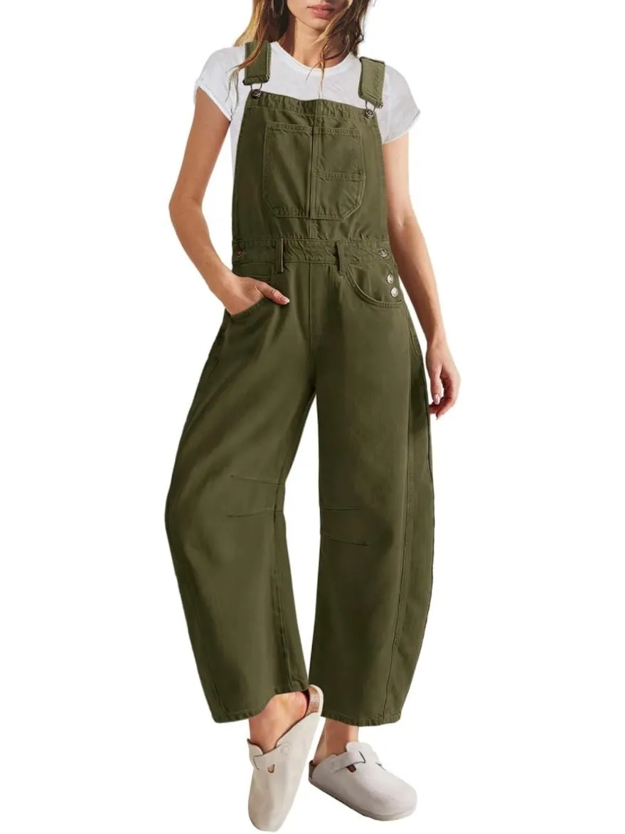 Green olive denim capri jumper overall