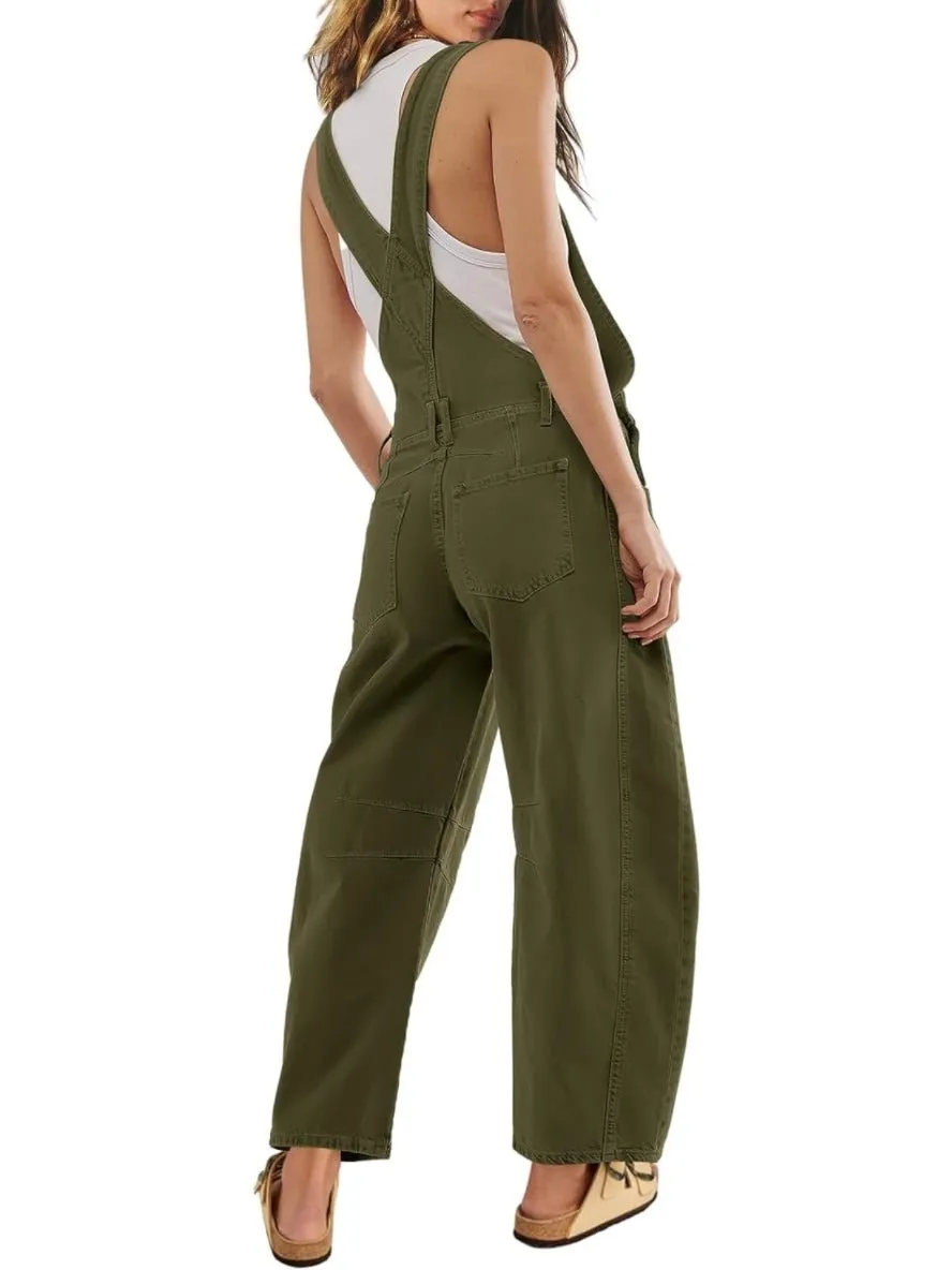 Green olive denim capri jumper overall