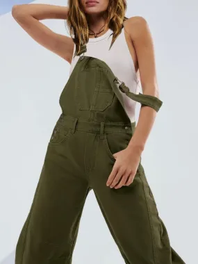 Green olive denim capri jumper overall