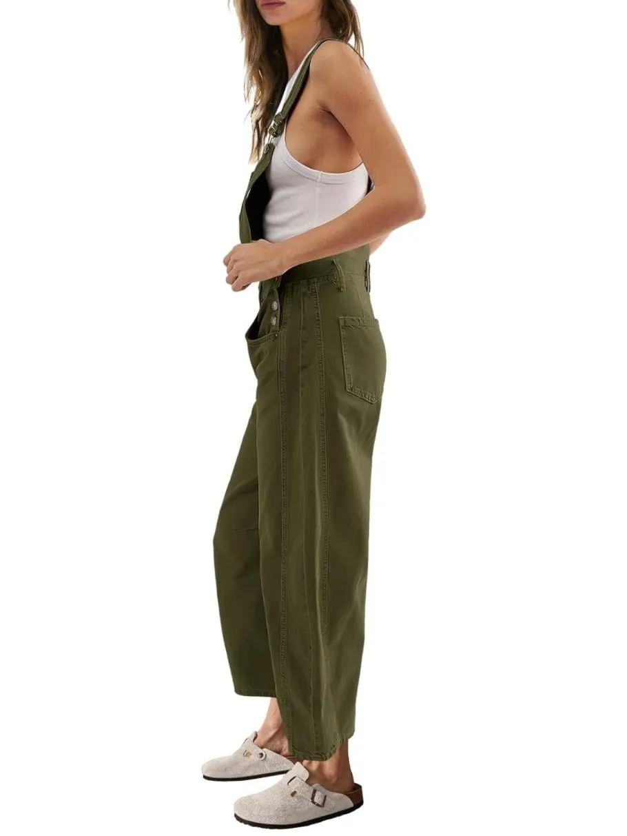 Green olive denim capri jumper overall