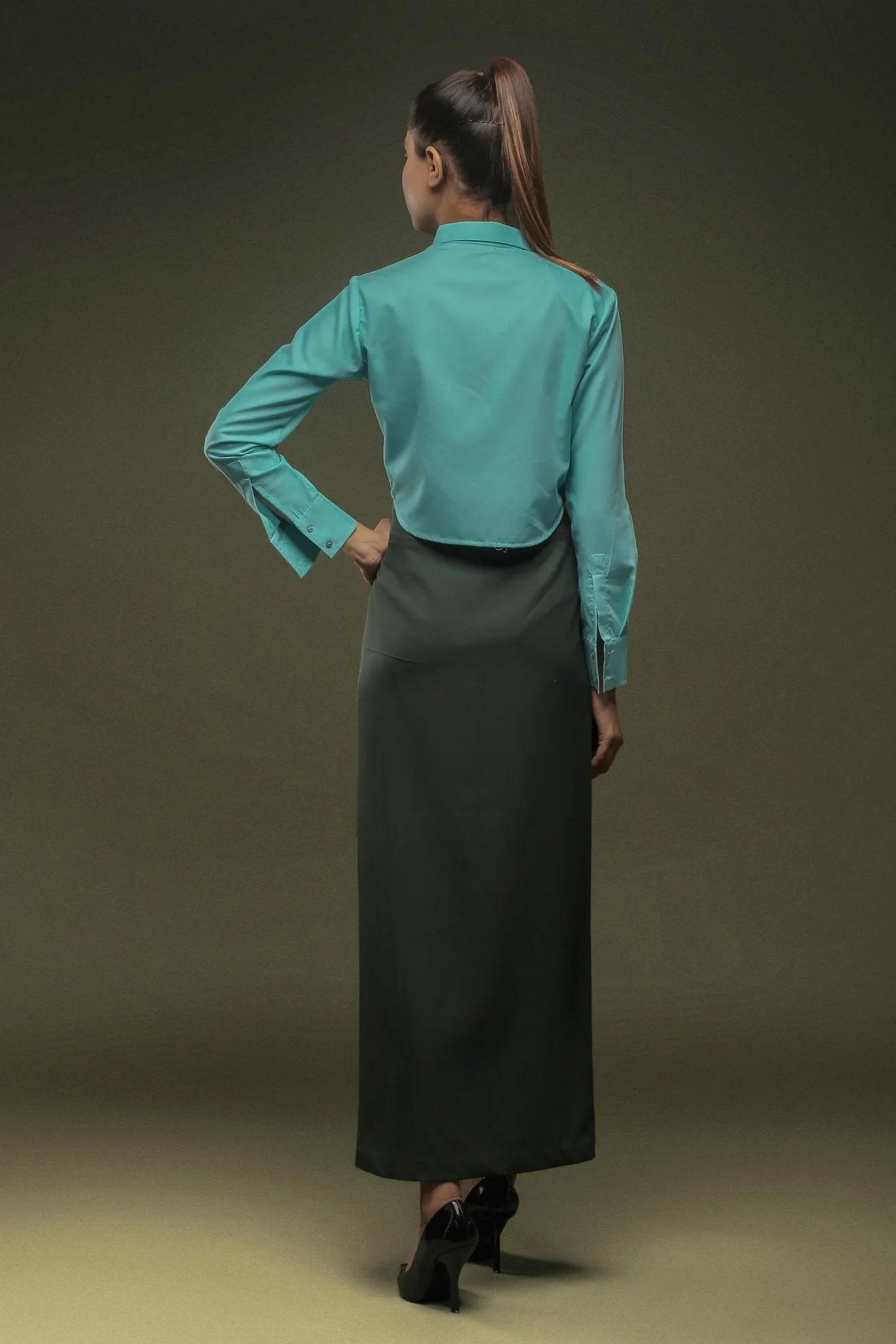 Green Slit Long Skirt