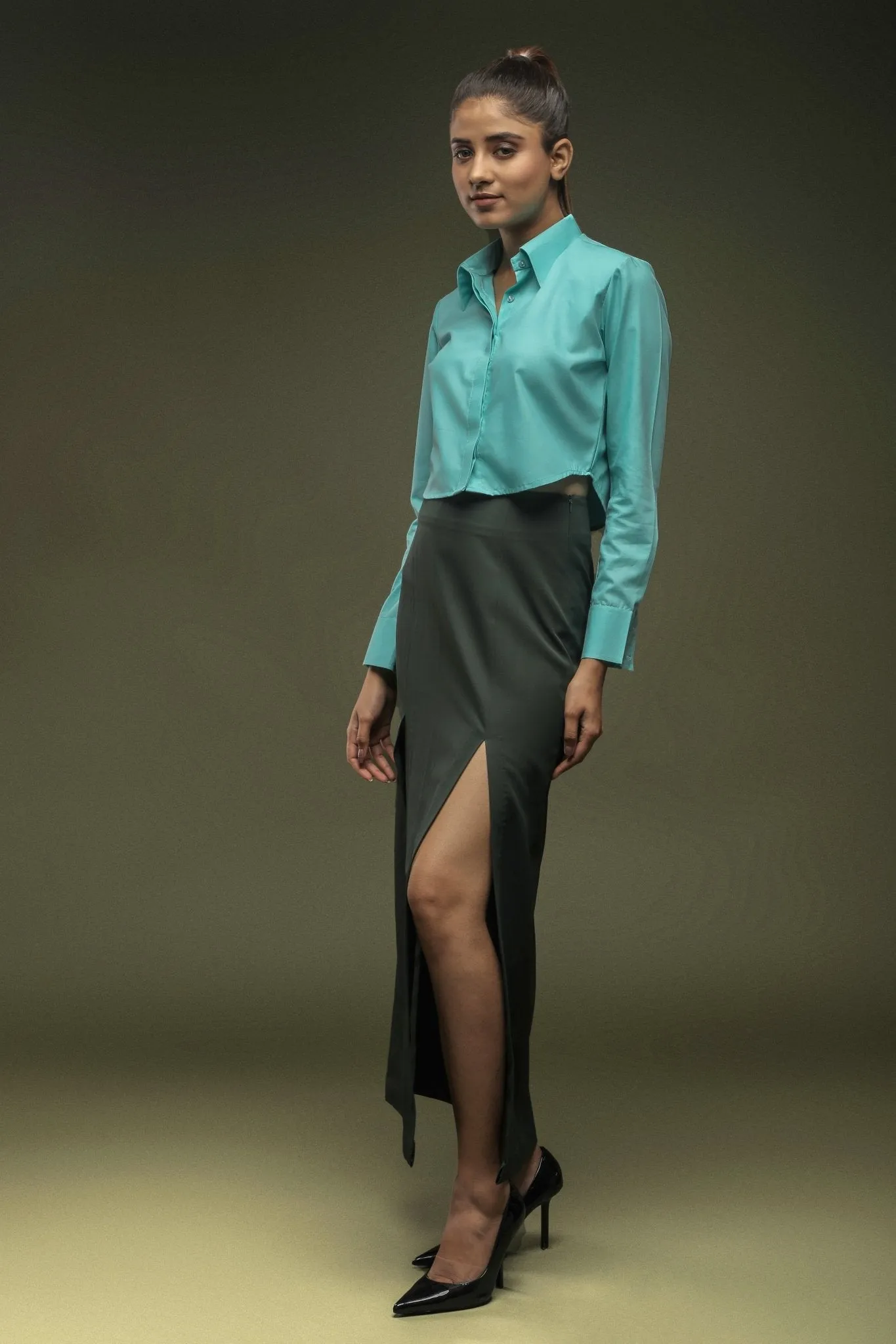 Green Slit Long Skirt