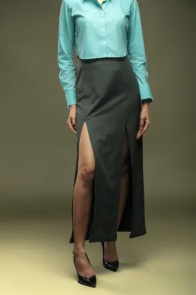 Green Slit Long Skirt