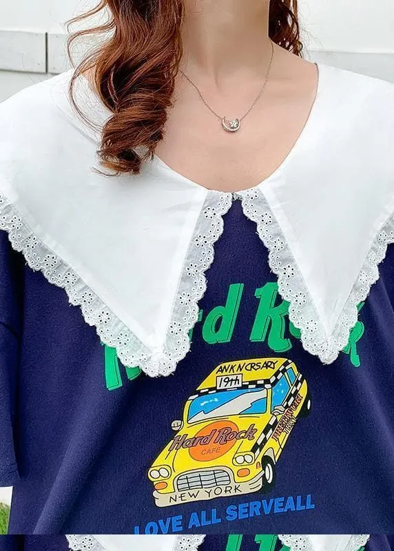 Handmade pink Cartoon print tunics for women Ruffled patchwork Dress