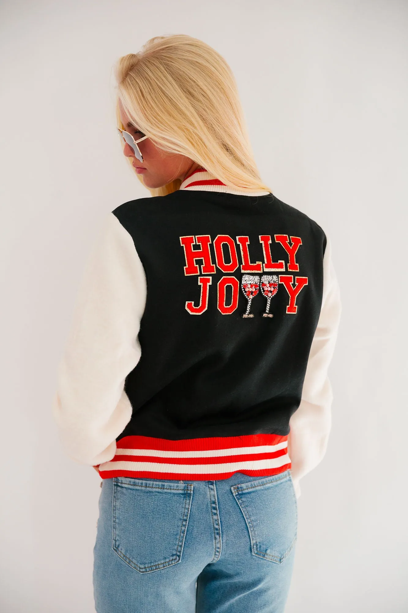 HOLLY JOLLY BLACK VARSITY JACKET