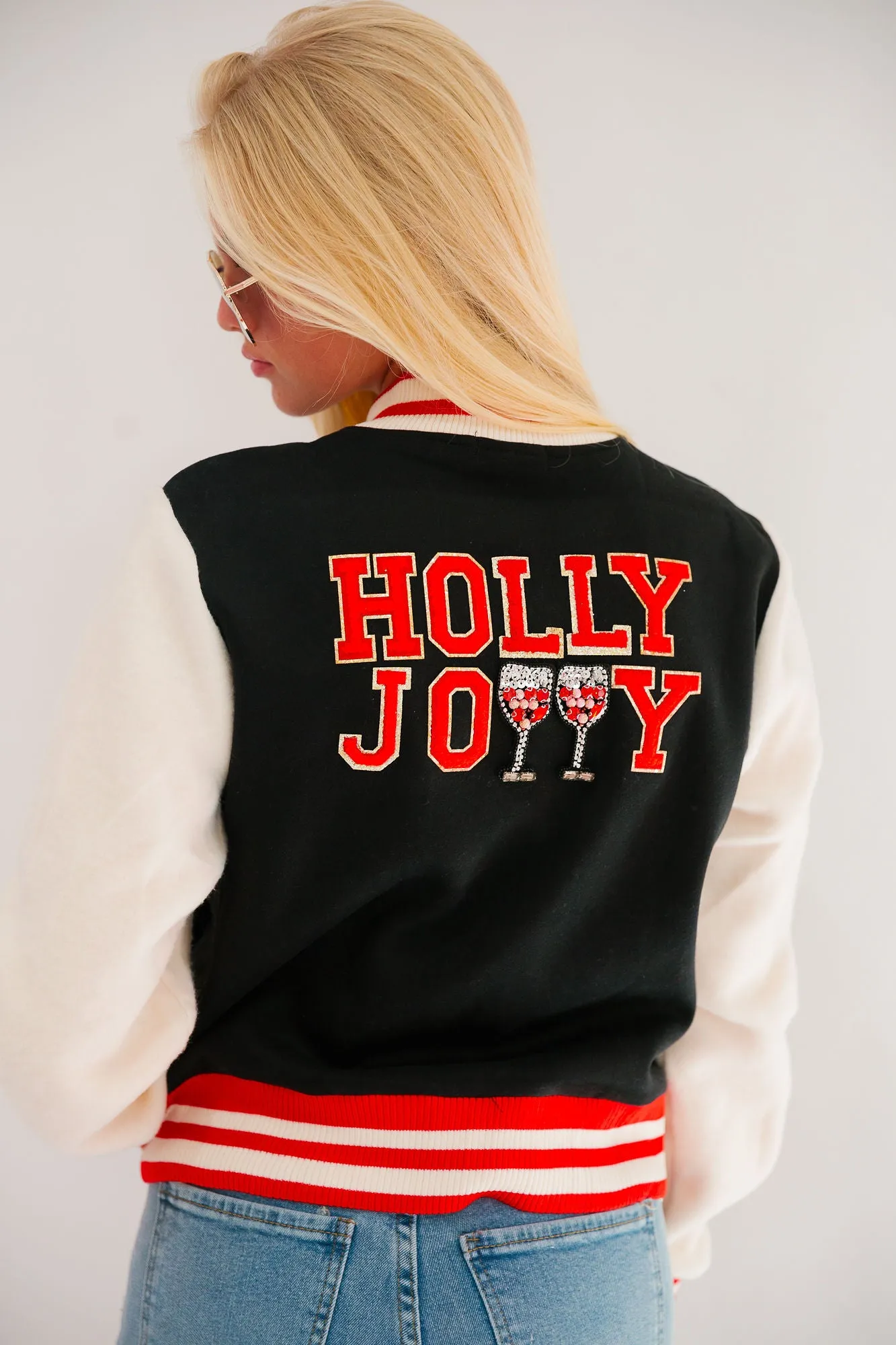 HOLLY JOLLY BLACK VARSITY JACKET