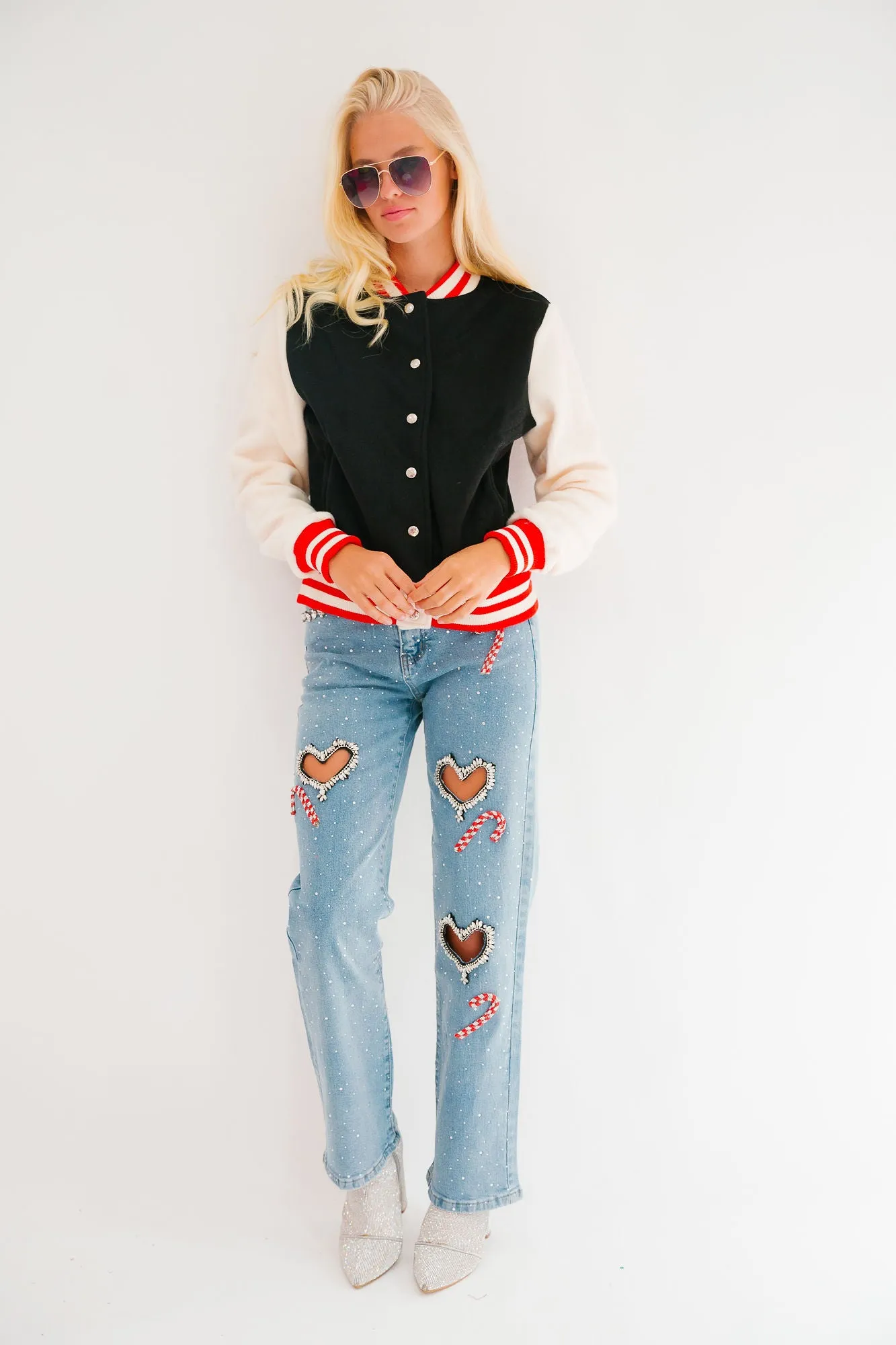 HOLLY JOLLY BLACK VARSITY JACKET