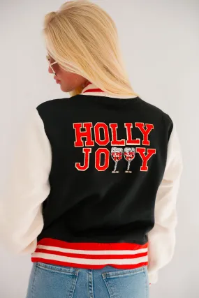 HOLLY JOLLY BLACK VARSITY JACKET