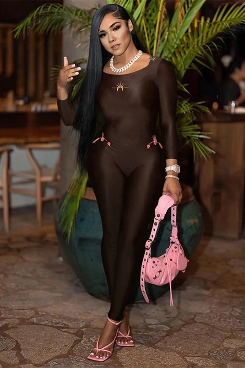 JE847 Graphic Zippered Slim Jumpsuit