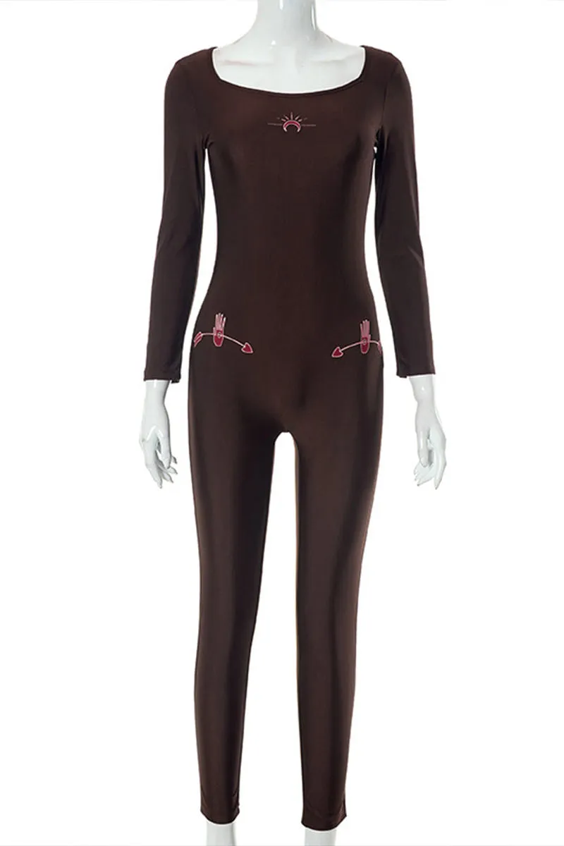 JE847 Graphic Zippered Slim Jumpsuit