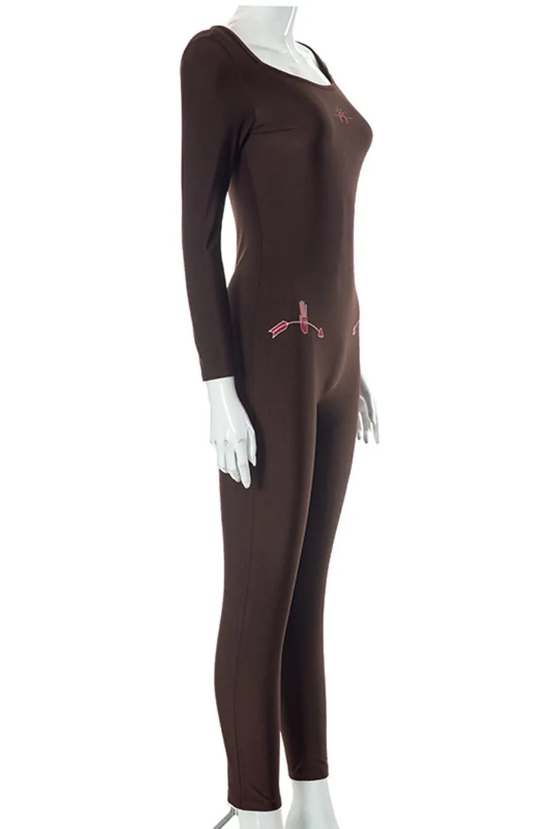 JE847 Graphic Zippered Slim Jumpsuit