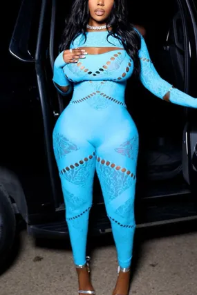 JG0427 Mesh Keyholes Bodycon Jumpsuits