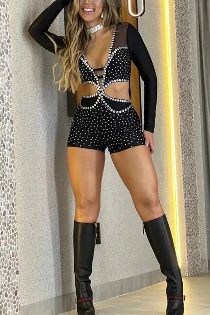 JH643 Rhinestones Mesh Rompers