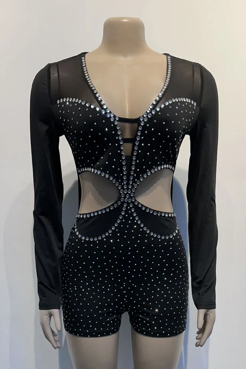 JH643 Rhinestones Mesh Rompers