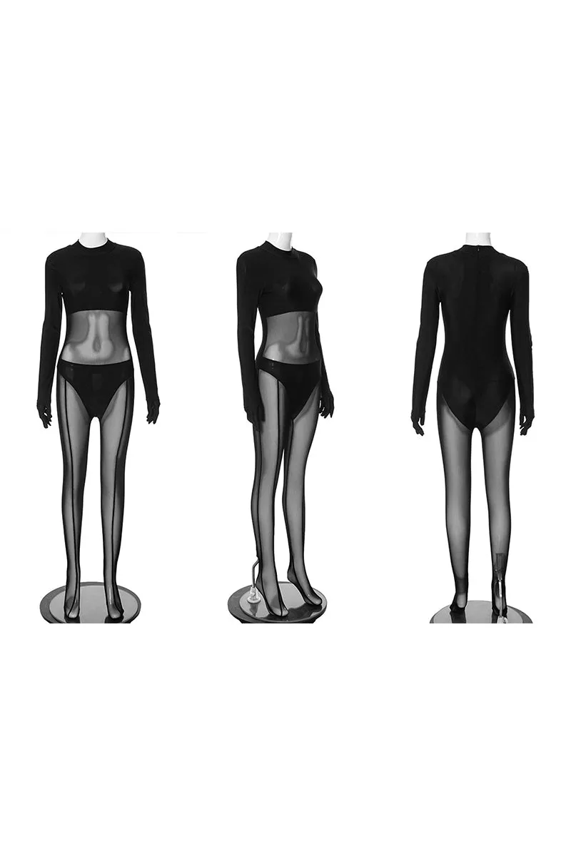 JJ0500 Mesh Hoisery Jumpsuits