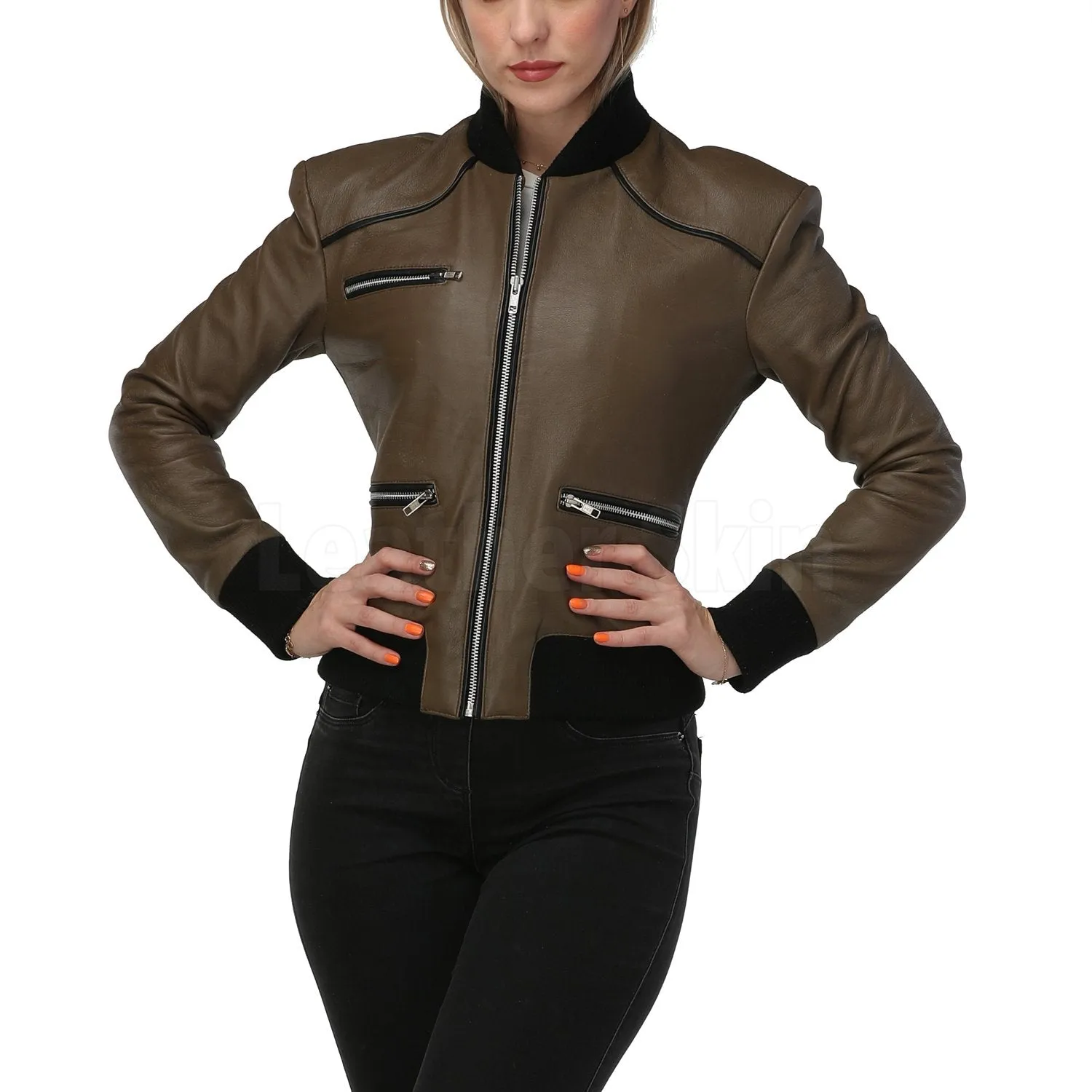 Kathy Army Green Leather Jacket