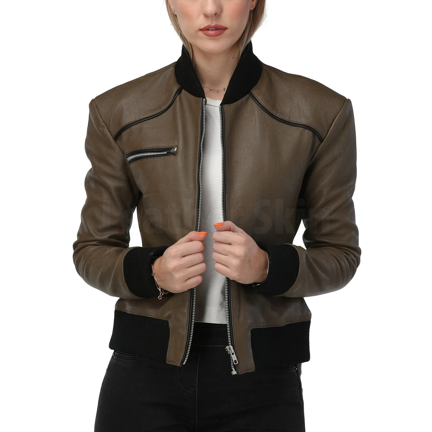 Kathy Army Green Leather Jacket