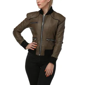 Kathy Army Green Leather Jacket