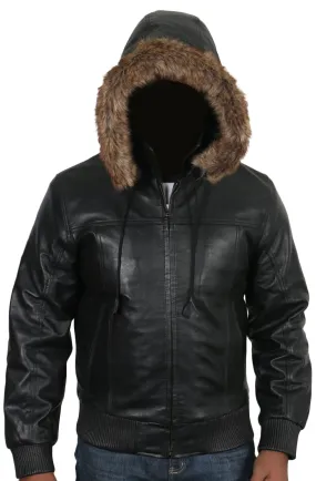 Leather Jackets Hub Mens Genuine Lambskin Leather Jacket (Black, Bomber Jacket) - 1801019