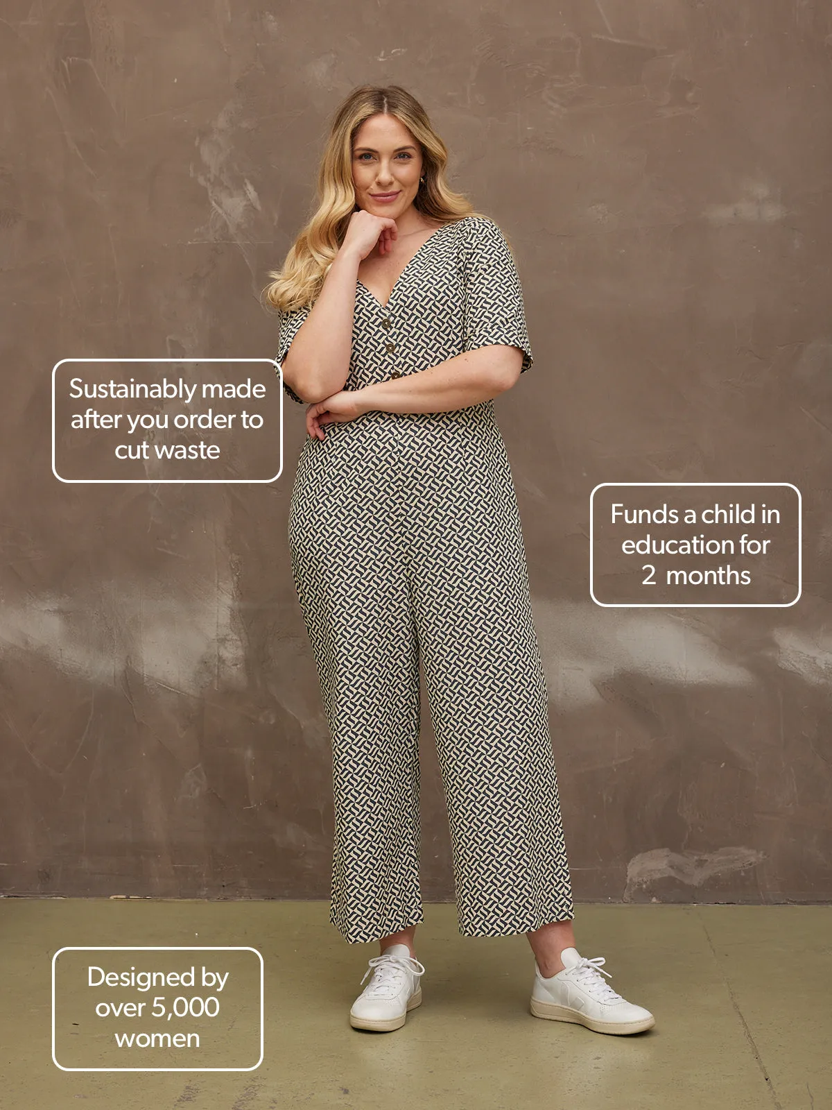 Lola - Button Jumpsuit - Navy Geo Print