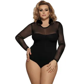 Long Sleeve Plus Size Openable Crotch Mesh Bodysuit