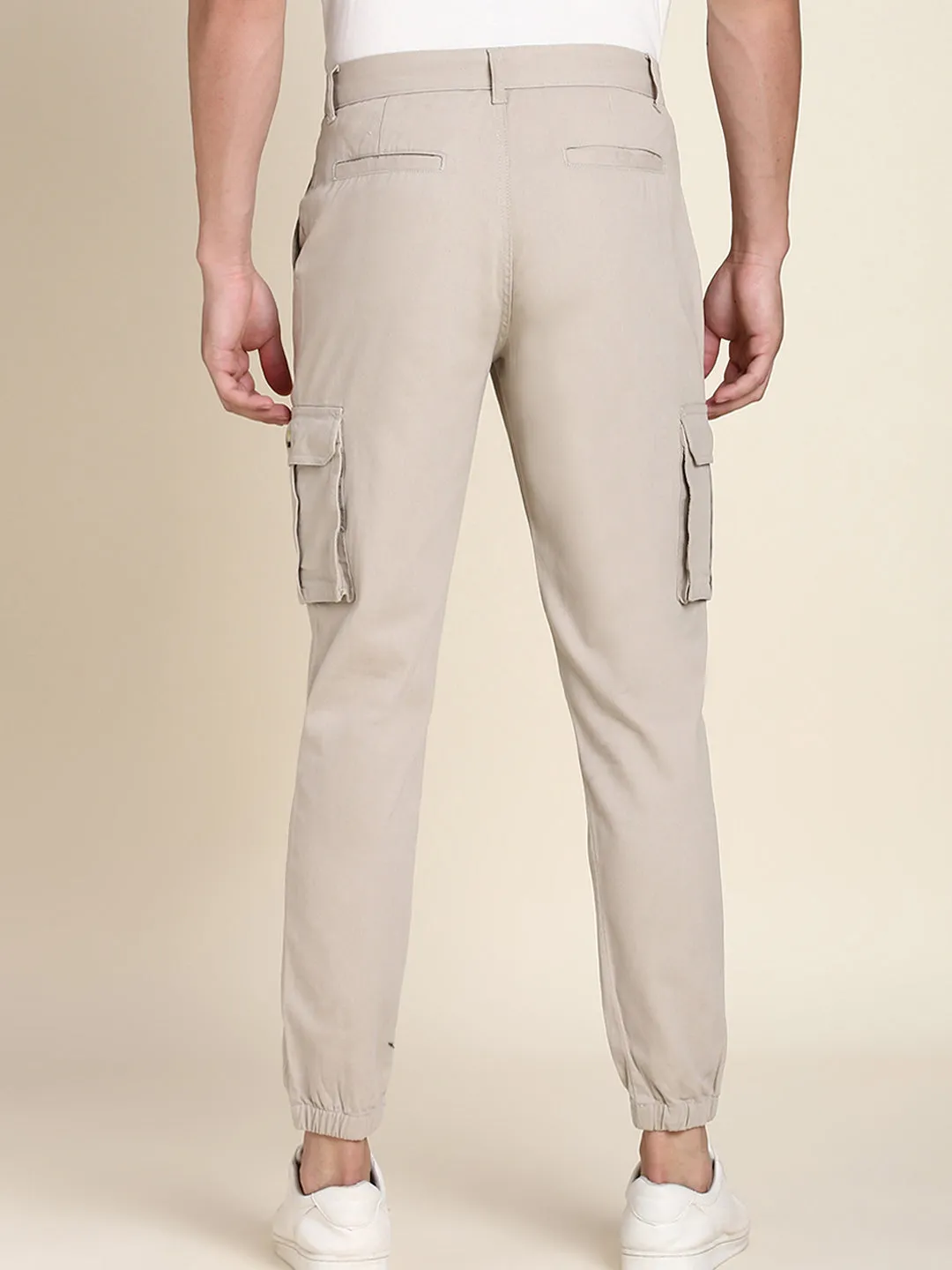 Men's Beige Solid Cargo Jogger
