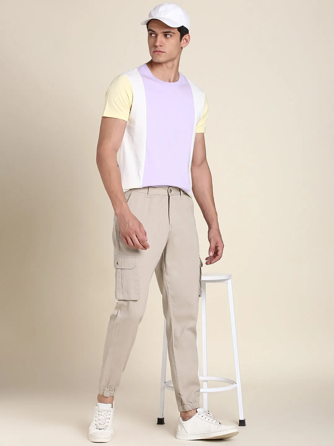 Men's Beige Solid Cargo Jogger