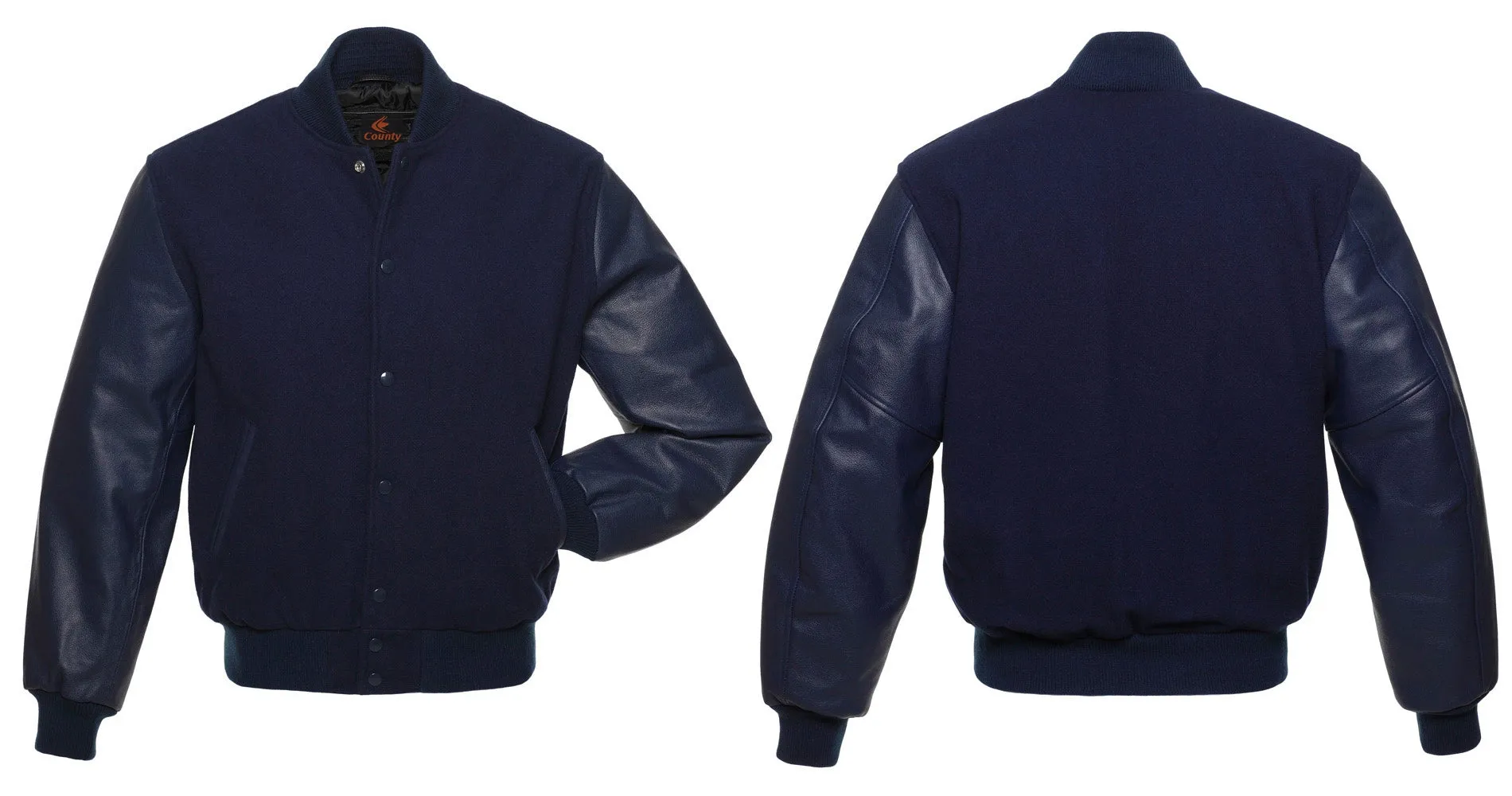 Mens Letterman Jacket Navy Blue Body and Navy Blue Leather Sleeves Varsity Jacket
