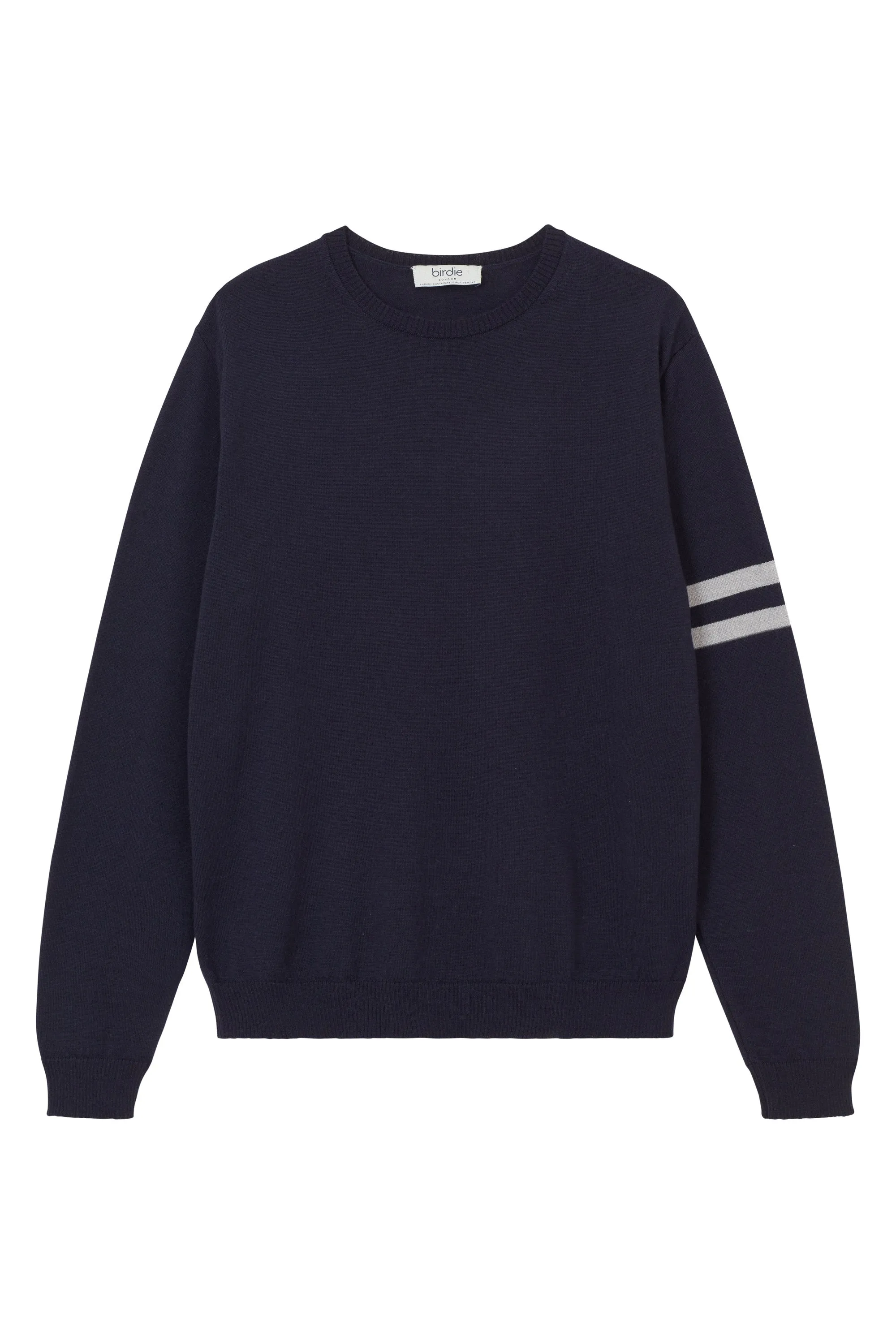 Mens merino crew jumper in navy & graphite