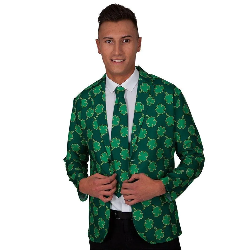 Mens St Patrick's Shamrock Jacket & Tie Fancy Dress Costume