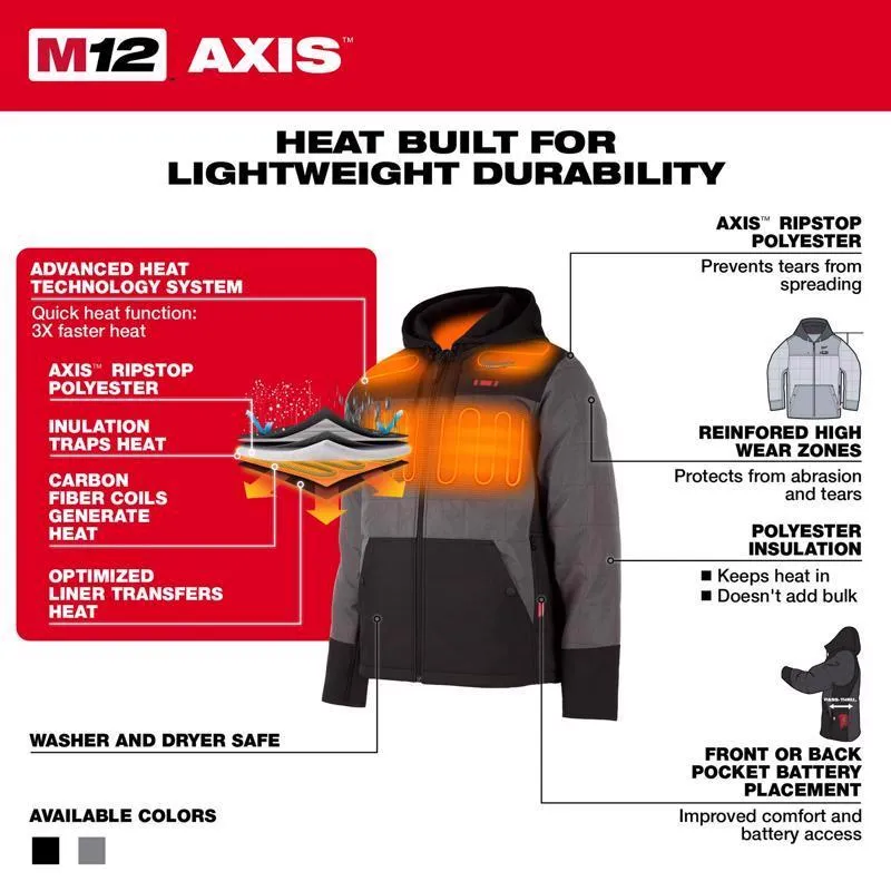 Milwaukee M12 XXXL Long Sleeve Men's Hooded Heated Jacket Kit Gray