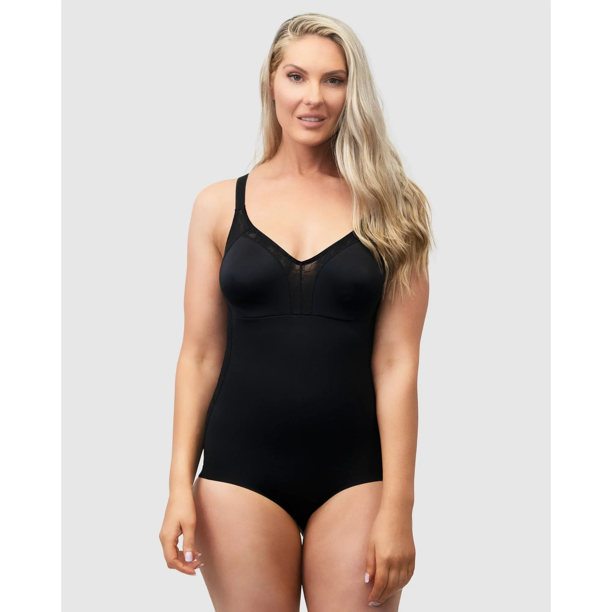Minimiser Cup Shaping Bodysuit With Lace-Black