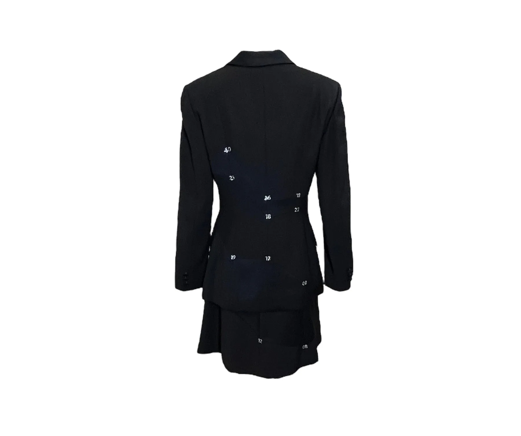 Moschino Cheap and Chic 90s Black Patchwork Dress Ensemble with Rhinestone Numbers