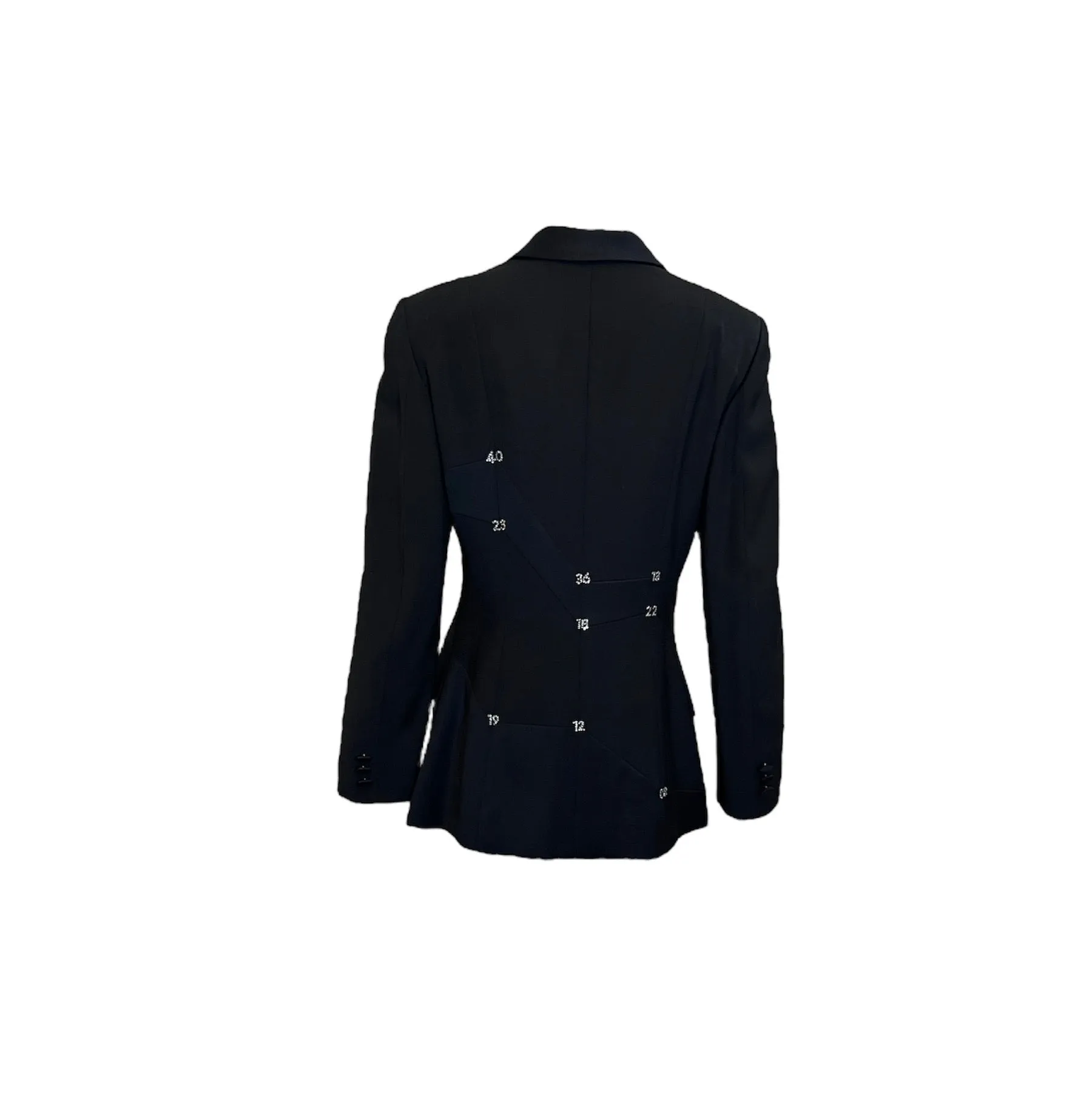 Moschino Cheap and Chic 90s Black Patchwork Dress Ensemble with Rhinestone Numbers
