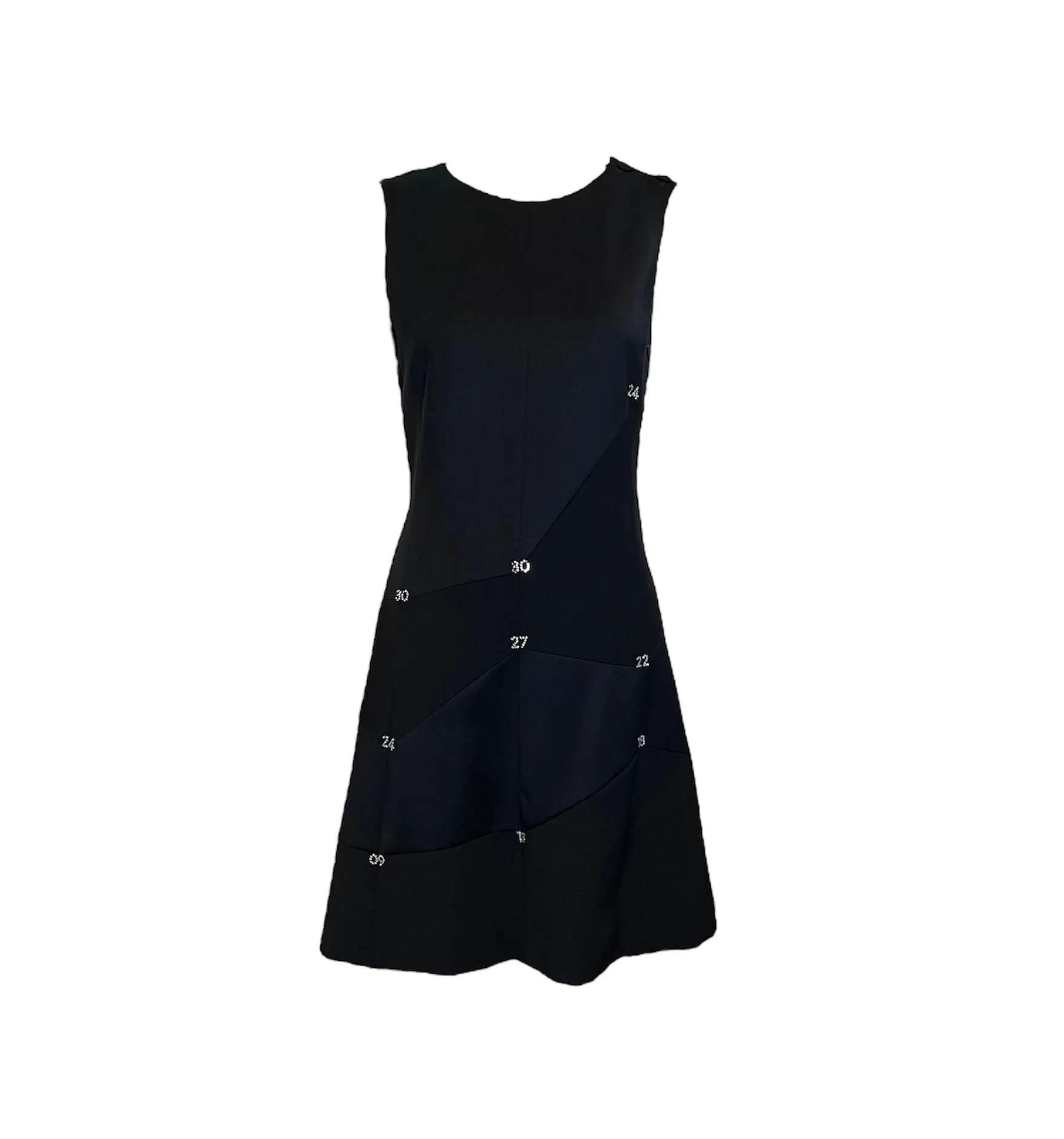 Moschino Cheap and Chic 90s Black Patchwork Dress Ensemble with Rhinestone Numbers
